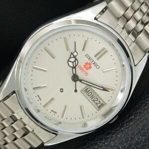 Vintage 1970 Seiko Expo Automatic Mens Silver Watch W/daydate & Red accents